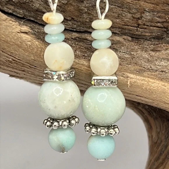 Amazonite & Rhinestone Earrings. - Picture 4 of 5